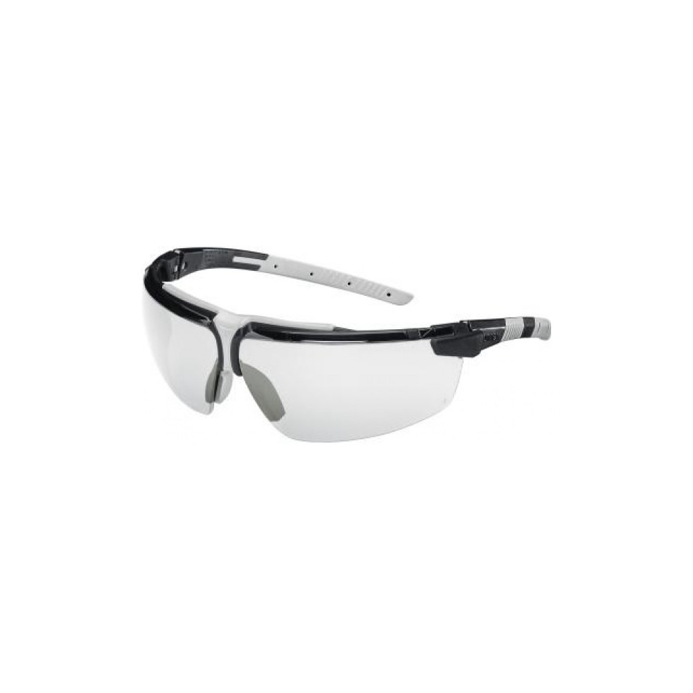 Safety glasses Uvex i-3, clear lens, supravision excellence (anfi scratch, anti fog) coating, black/grey. Variable side arms ang