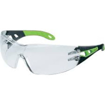 Safety glasses Uvex Pheos, clear lens, supravision excellence (anfi scratch, anti fog) coating, black/green