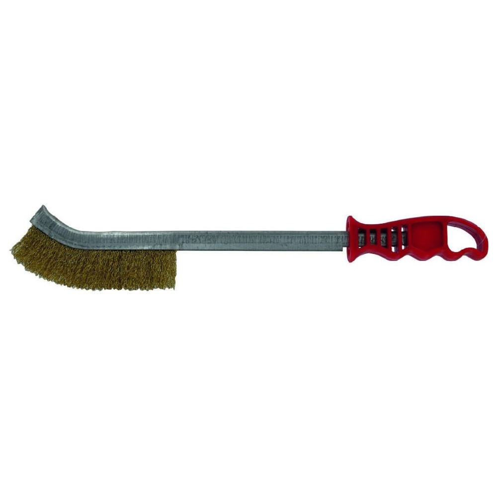 Brass-plated steel wire brush with long plastic handle, Ø0.3mm