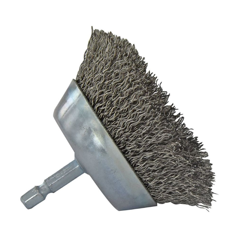 Cup brush for drill, Ø50mm, corrugated steel wire 0.35mm, 1/4 HEX