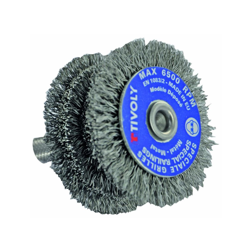 Stepped circular brush for drill, Ø60mm, crimped wire 0.35mm, round shank