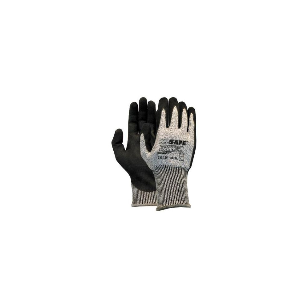 Safety gloves with level 5/D cut resistance M-Safe Palm-Nitrile Cut 5 14-705, nylon/lycra/HPPE/glass fiber, size 9/L