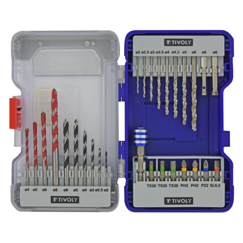 Drills set Multi Material - for metal, wood, concrete and tiles + screwdriver bits - 28pcs