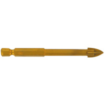 Glass drill bit with 4 cutting edges, 1/4" HEX shank, Ø6mm