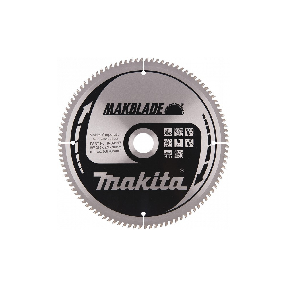 SAEKETAS 260X30X2,3MM 100T 5° RISTI, CLEAN CUT MAKITA