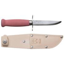 Kids knife Morakniv Scout 39 Safe, leather sheath and double finger guard, Lingonberry