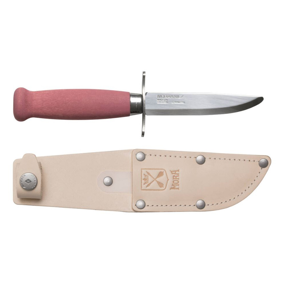 Kids knife Morakniv Scout 39 Safe, leather sheath and double finger guard, Lingonberry