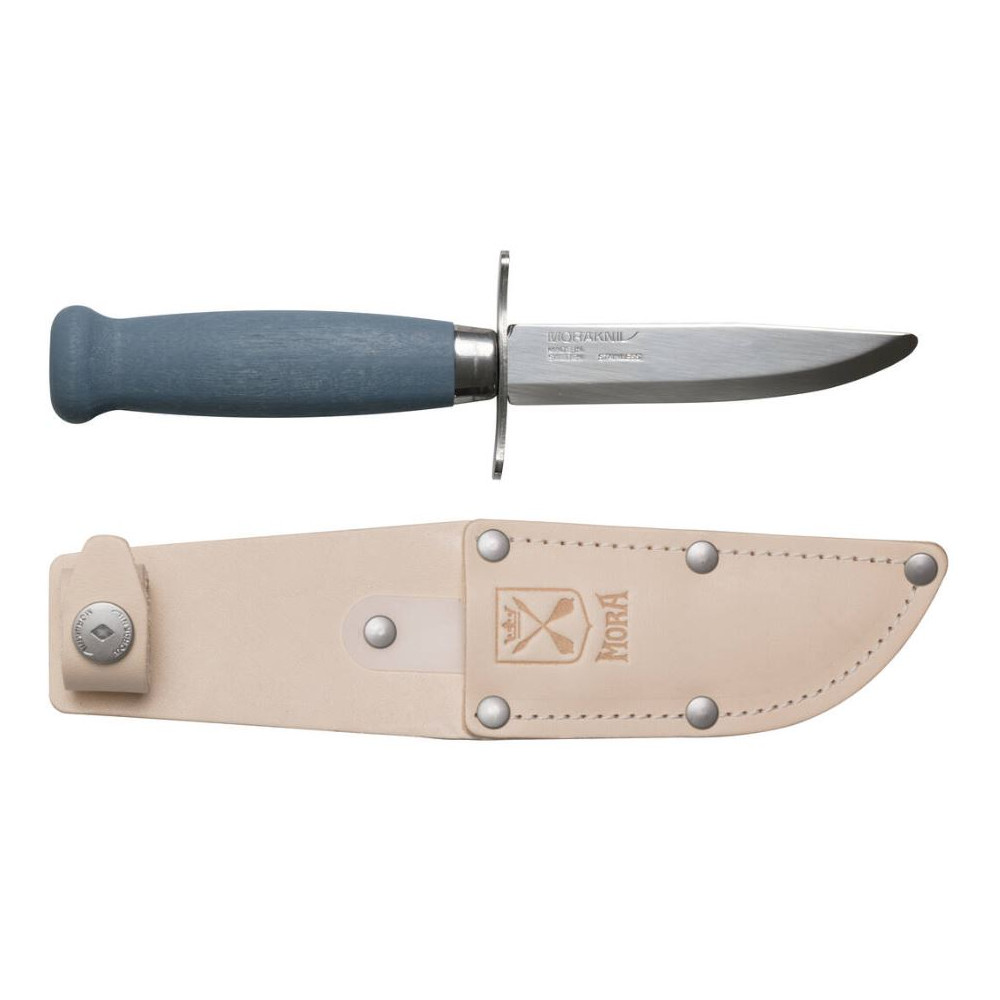 Kids knife Morakniv Scout 39 Safe, leather sheath and double finger guard, Blueberry